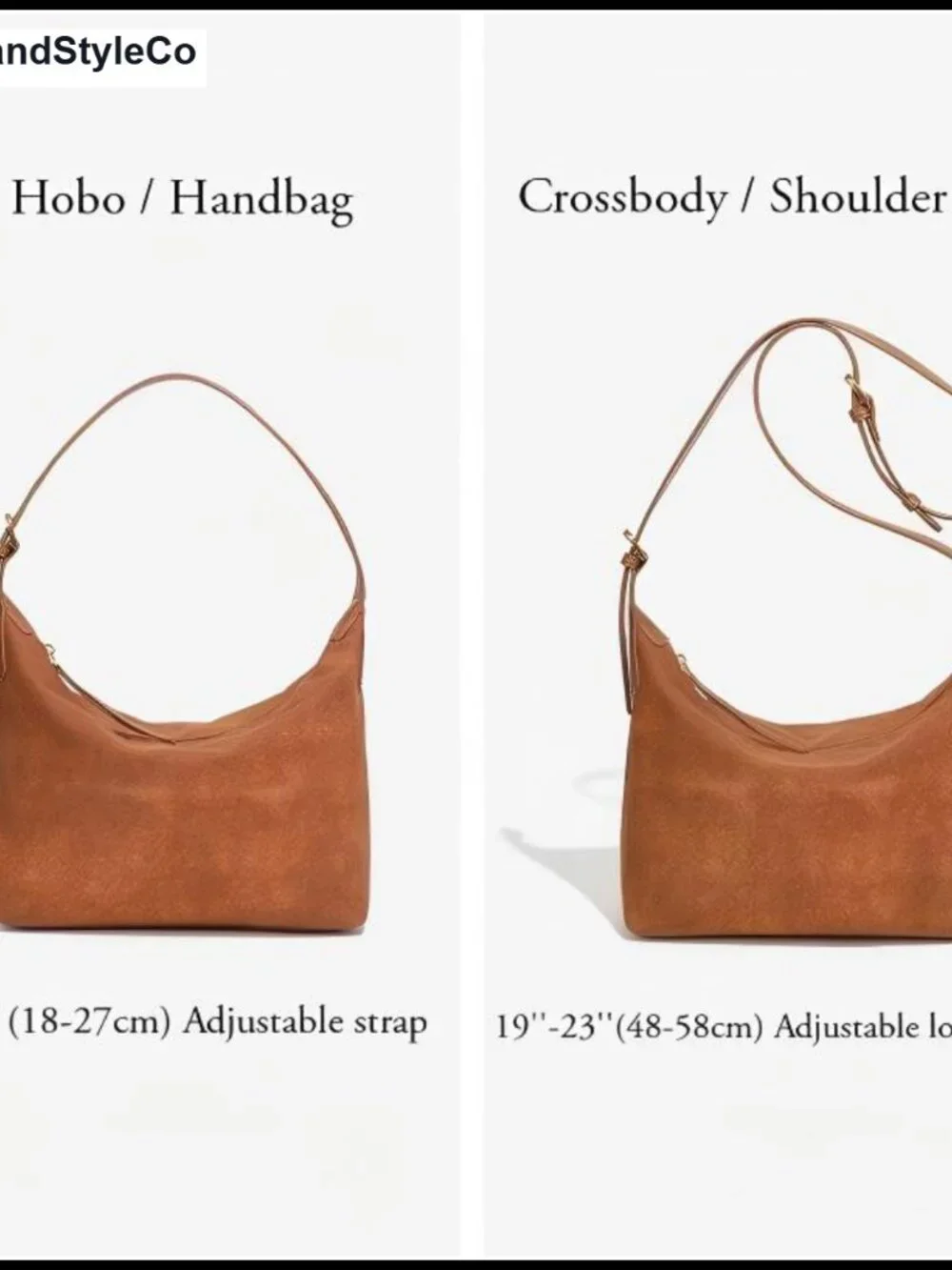 Faux Suede Hobo Bag Women Vintage Shoulder Crossbody Purse Adjustable Strap